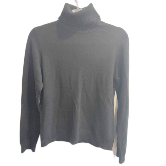 Garnet Hill M Women 100% Cashmere Turtleneck Sweater Black Classic Old Money Lux - Picture 3 of 14